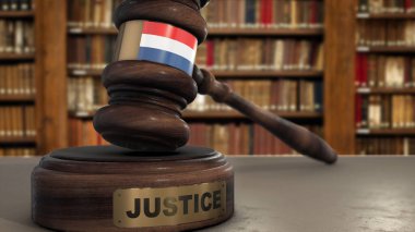 Hollanda, Yargıç Hammer 'a Adalet Divanı' nda bayrak salladı. Adalet Sistemi 3B Görüntü.