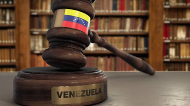 Yargıç Gavel 'in Venezuela bayrağı ya da Country Adlı Çekiç. Hukuki Sistem 3B İllüstrasyon.