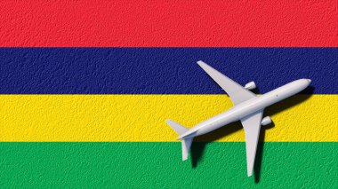 Mauritius Ulusal Bayrak ve Uçak Uçağı. Uçak Ülkeye Uçuyor. Uçuş ve Seyahat 3D Görüntü.