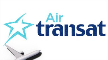 New York, ABD - 9 Mayıs 2024: Air Transat şirketi logosu, Illustrative Editorial.