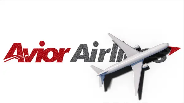 stock image New York, USA - 9 May 2024: Avior Airlines company logo with plane flight 3D Illustration, Illustrative Editorial.