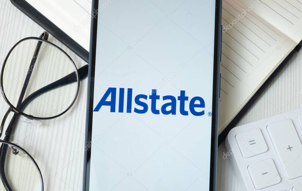 New York, USA - 21 June 2024: Allstate Logo on Phone Screen, Company Icon.