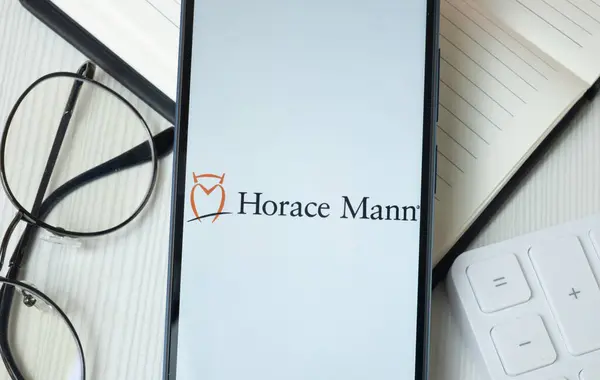 stock image New York, USA - 21 June 2024: Horace Mann Educators Logo on Phone Screen, Company Icon.