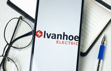 New York, USA - 30 June 2024: Ivanhoe Electric Logo on Phone Screen, Company Icon. clipart