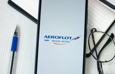 New York, ABD - 30 Haziran 2024: Aeroflot Logosu Telefon Ekranında, Şirket Simgesi.