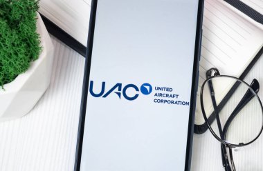 New York, ABD - 30 Haziran 2024: United Aircraft Corporation Logo on Phone Screen, UAC Company Icon.