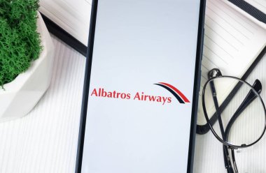 New York, ABD - 30 Haziran 2024: Albatros Havayolları Logosu Telefon Ekranı, Şirket Simgesi.