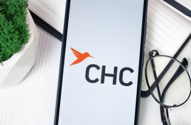 New York, ABD - 30 Haziran 2024: CHC Helikopter Logosu Telefon Ekranı, Şirket Simgesi.