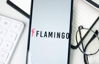 New York, ABD - 30 Haziran 2024: Flamingo Telefon Ekranı, Şirket Simgesi.