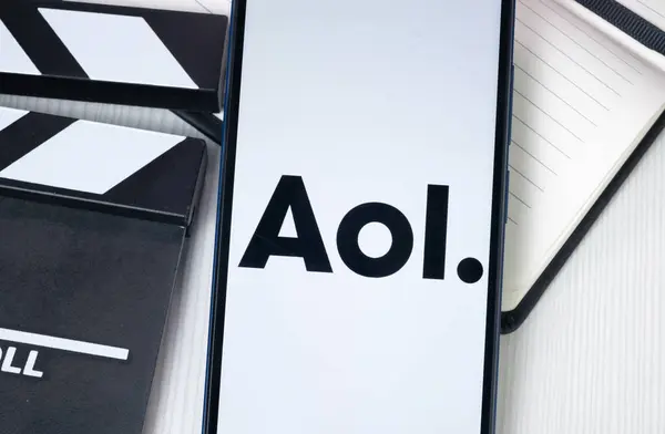 stock image New York, USA - 30 June 2024: AOL Logo or Icon on Phone Screen.