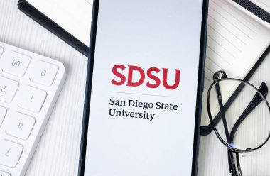 New York, USA - 30 June 2024: SDSU San Diego State University Logo or Icon on Phone Screen. clipart