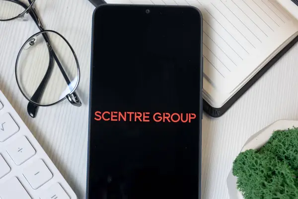 Stock image New York, USA - 1 June 2024: Scentre Group Logo on Phone Screen, SCG Company Icon.