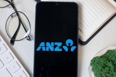 New York, USA - 1 June 2024: ANZ Bank Logo on Phone Screen, Australia and New Zealand Banking Group Company Icon. clipart