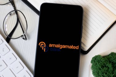 New York, USA - 1 June 2024: Amalgamated Financial Logo on Phone Screen, Company Icon. clipart