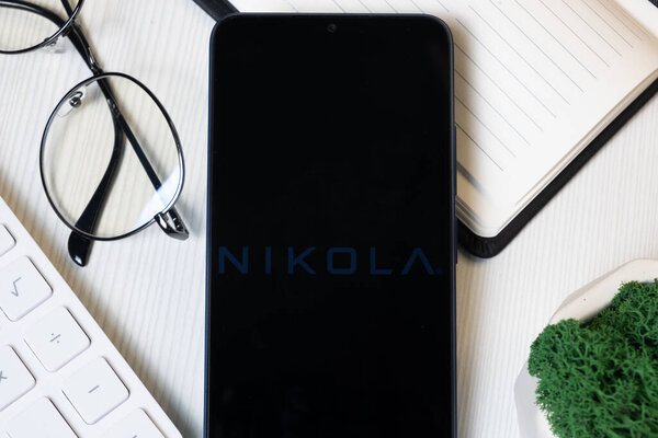 New York, USA - 1 June 2024: Nikola Logo on Phone Screen, Company Icon.
