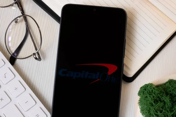 stock image New York, USA - 1 June 2024: Capital One Logo on Phone Screen, Company Icon.