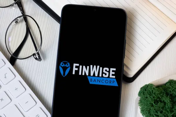 stock image New York, USA - 1 June 2024: FinWise Bancorp Logo on Phone Screen, Company Icon.