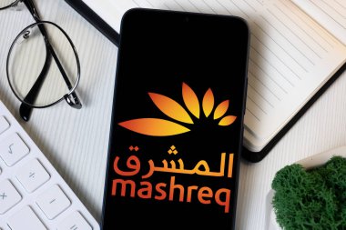 New York, ABD - 1 Haziran 2024: Mashreqbank Logosu Telefon Ekranı, Mashreq Bank Company Icon.