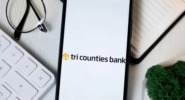 stock image New York, USA - 1 June 2024: Tri Counties Bank Logo on Phone Screen, Company Icon.