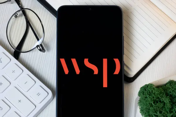 stock image New York, USA - 11 June 2024: WSP Global Logo on Phone Screen, Company Icon.