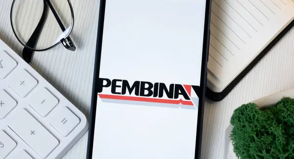 stock image New York, USA - 11 June 2024: Pembina Pipeline Logo on Phone Screen, Company Icon.