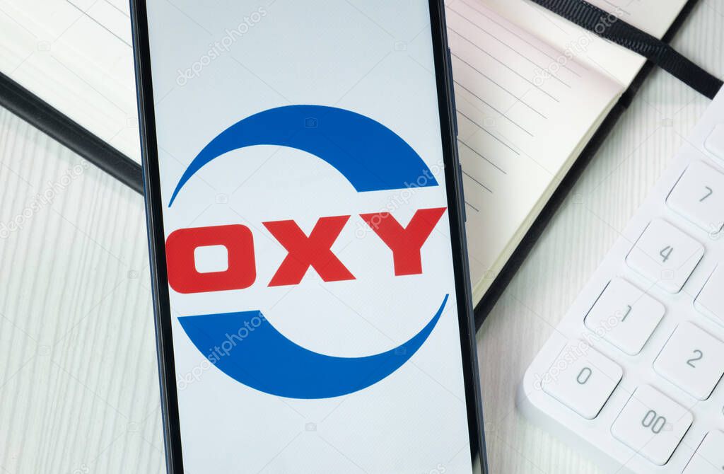 New York, USA - 30 June 2024: Occidental Petroleum OXY Logo on Phone Screen, Company Icon.