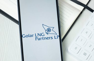 New York, USA - 30 June 2024: Golar LNG Partners Logo on Phone Screen, Company Icon. clipart