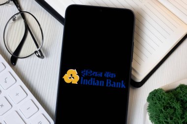 New York, USA - 1 June 2024: Indian Bank Logo on Phone Screen, Company Icon. clipart