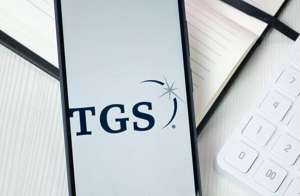 New York, USA - 30 June 2024: TGS Logo on Phone Screen, Company Icon.