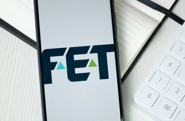 New York, USA - 30 June 2024: Forum Energy Technologies FET Logo on Phone Screen, Company Icon.