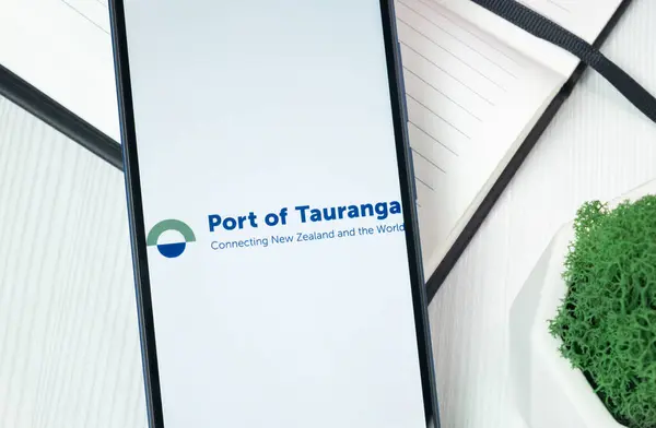 stock image New York, USA - 30 June 2024: Port of Tauranga Logo or Icon on Phone Screen.