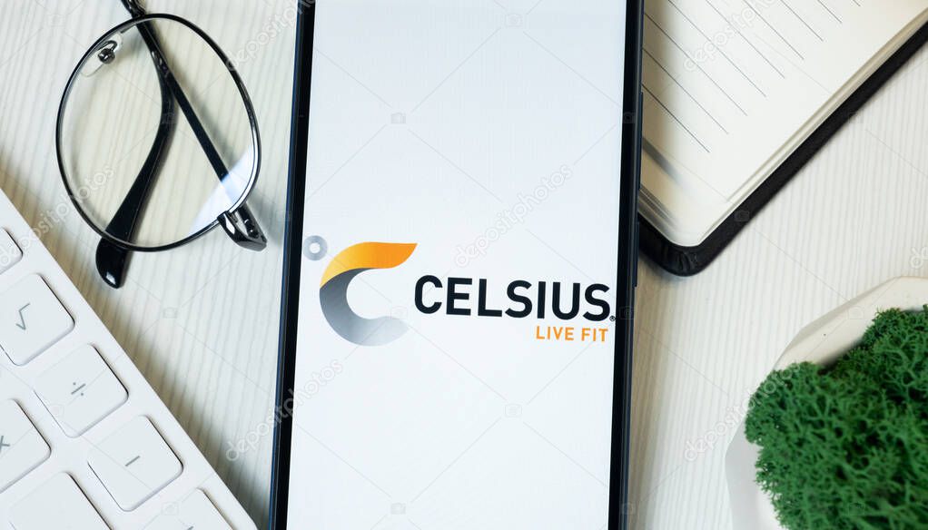 New York, USA - 11 June 2024: Celsius Holdings Logo on Phone Screen, Company Icon.
