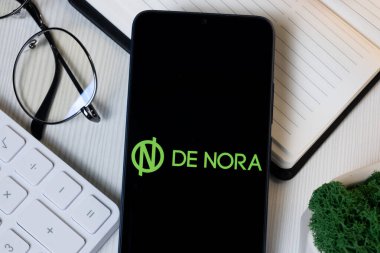 N.ew York, USA - 11 June 2024: Industrie De Nora Logo on Phone Screen, Company Icon clipart