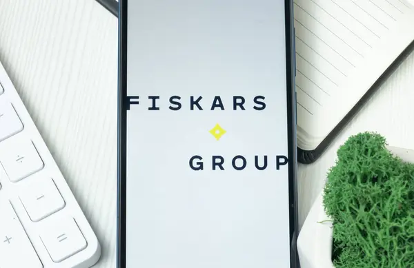 stock image New York, USA - 21 June 2024: Fiskars Logo on Phone Screen, Company Icon.