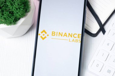 New York, ABD - 1 Ağustos 2024: Telefon Ekranı Binance Laboratuvarı Logosu, Kripto Takas Şirketi İmzası.