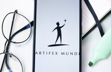 New York, USA - 1 August 2024: Artifex Mundi Logo on Phone Screen, Company Icon on Display. clipart