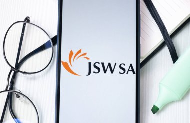 New York, ABD - 1 Ağustos 2024: JSW Jastrzebska Spolka Weglowa Logosu Telefon Ekranında, Şirket Simgesi Görünümünde.
