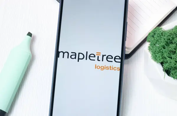 stock image New York, USA - 1 August 2024: Mapletree Logistics Trust Logo on Phone Screen, Company Icon on Display.