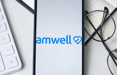 New York, ABD - 21 Haziran 2024: American Well Logo on Phone Screen, amwell Company Icon.