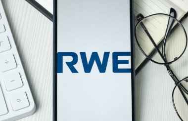 New York, USA - 21 June 2024: RWE Logo on Phone Screen, RWE Aktiengesellschaft Company Icon. clipart