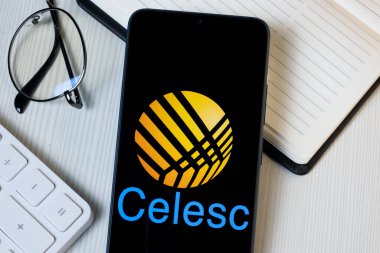 New York, ABD - 21 Haziran 2024: Celesc Logosu Telefon Ekranı, Centrais Eletricas de Santa Catarina Company Icon.