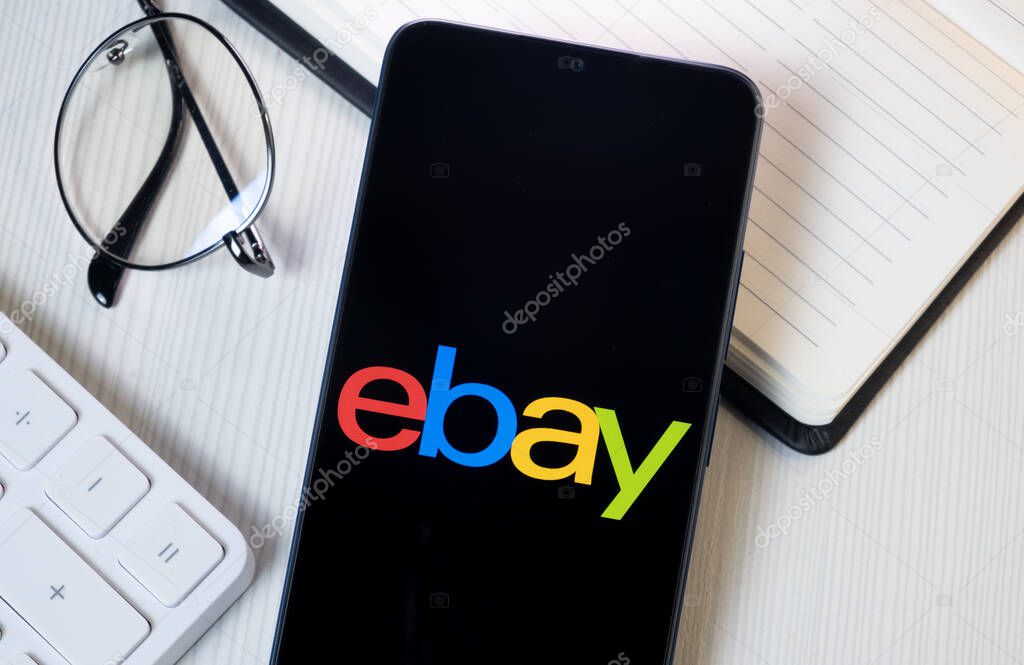 New York, USA - 21 June 2024: Ebay Logo on Phone Screen, Company Icon.