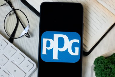 New York, ABD - 11 Haziran 2024: PPG Endüstri Logosu Telefon Ekranı, Şirket Simgesi.