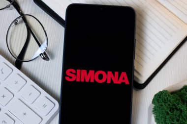 New York, USA - 11 June 2024: Simona Logo on Phone Screen, Company Icon. clipart