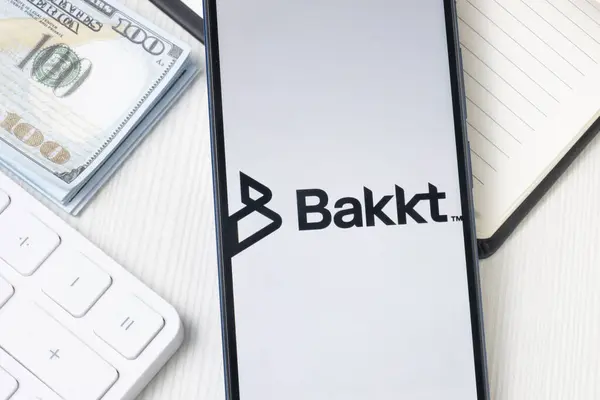 Stock image New York, USA - 21 June 2024: Bakkt Holdings Logo on Phone Screen, Company Icon.