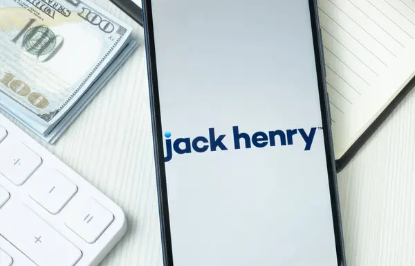 stock image New York, USA - 21 June 2024: Jack Henry Associates Logo on Phone Screen, Company Icon.