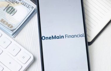 New York, USA - 21 June 2024: OneMain Financial Logo on Phone Screen, Company Icon. clipart