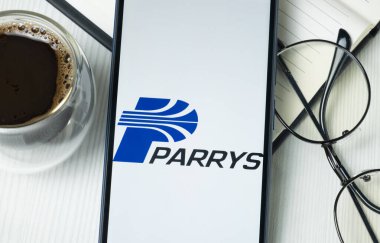 New York, ABD - 21 Haziran 2024: Doğu Hindistan Damıtımcılık Parry Logosu Telefon Ekranı, Parrys Şirketi Simgesi.