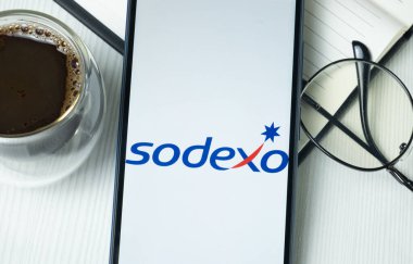 New York, ABD - 21 Haziran 2024: Sodexo Logosu Telefon Ekranı, Şirket Simgesi.