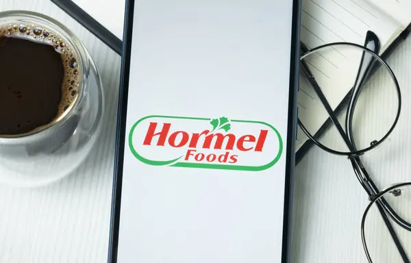 stock image New York, USA - 21 June 2024: Hormel Foods Logo on Phone Screen, Company Icon.